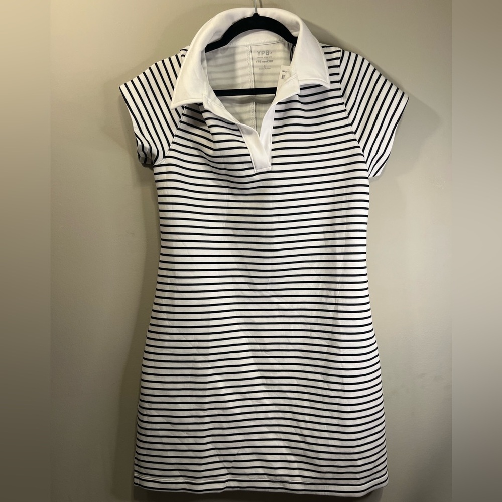 Striped Polo Mini Dress in White and Black - YFBV